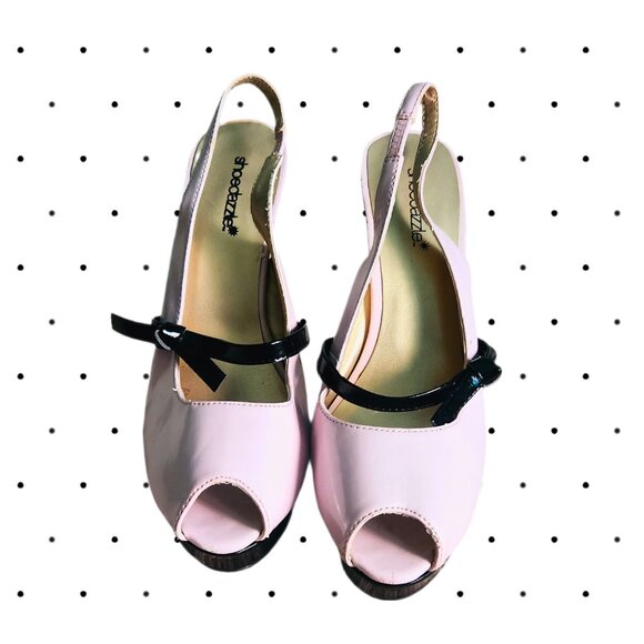SHOE DAZZLE light pink and black peep toe slingback heels - Picture 4 of 6